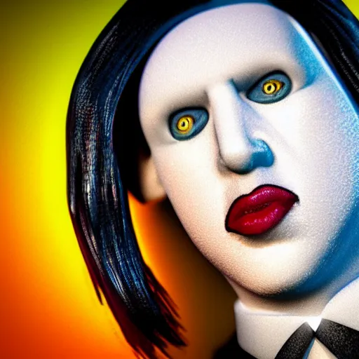 Image similar to photorealistic portrait of marilyn manson with body of lego toy, lego movie still, realistic 3 d render, 8 k