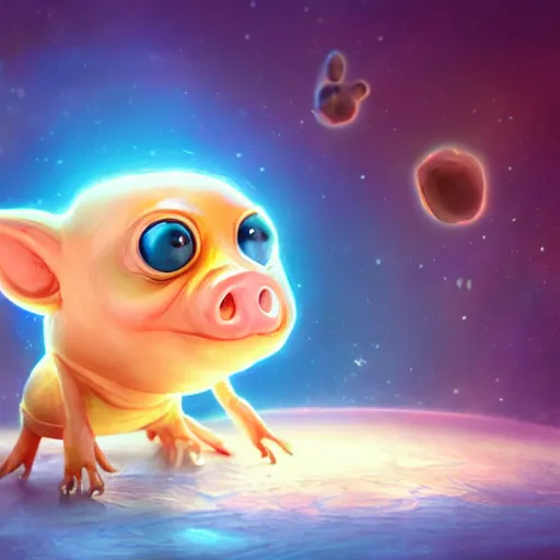 Image similar to 3D Fantasy Cute and adorable alien piggy in space, bright stars, Smooth 3D Illustration, soft render, Servando Lupini, Daniil Kudriavtsev, handpaint texture, Blender, 3DCoat