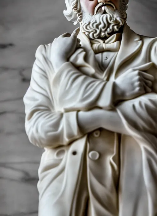 Prompt: colonel sanders as marble statue by michaelangelo, marble texture, high lights, 4 k, high detailed photography, 5 0 mm lens, depth of field, cinematic