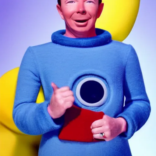 Prompt: Rick Astley as a teletubby, ultra HD, Ultra realistic, 8k