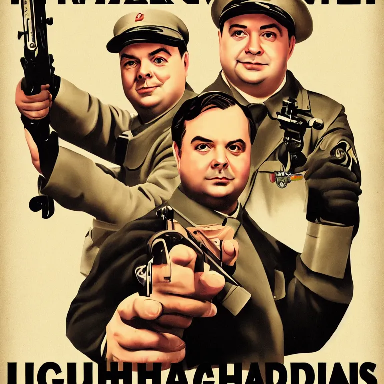 Prompt: propaganda poster rich evans holding a luger, 8 k, trending on artstation