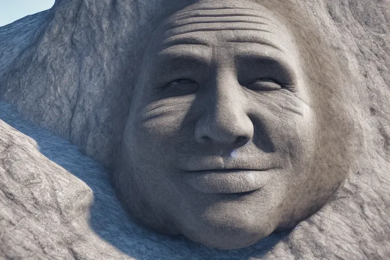 Prompt: 3 d render of a face carved in a mountain, realistic, renderen in unreal engine, 8 k