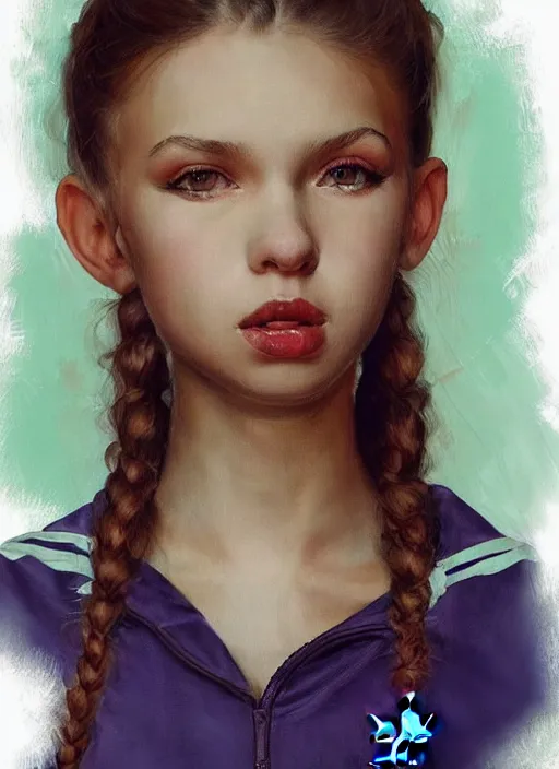Prompt: a portrait of a furry russian girl wearing an adidas tracksuit painted by norman rockwell artstation trending