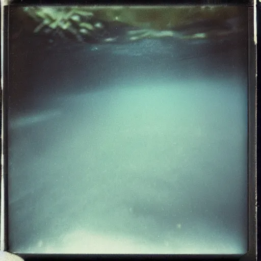 Image similar to jerma 9 8 5, dark, murky water, underwater, old polaroid, expired film,