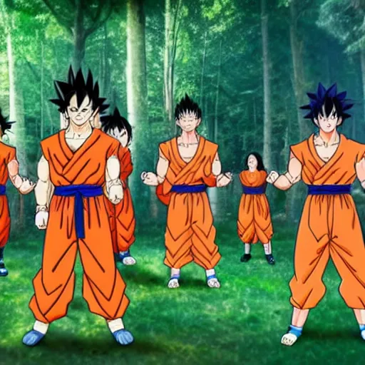 Image similar to group of people worshipping goku in the forest, 4 k