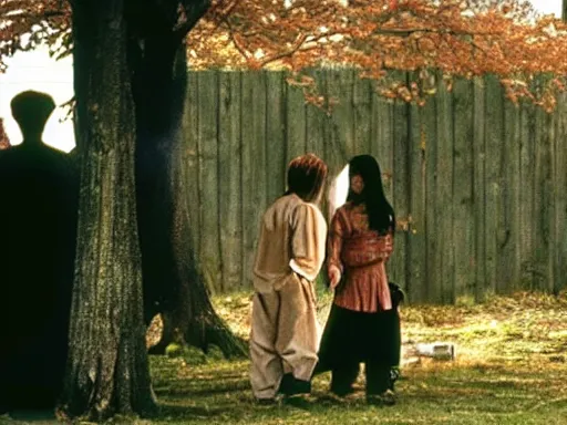 Image similar to full - color still from a 2 0 0 2 live - action tv drama adaptation of haibane renmei. cozy ; peaceful ; bucolic ; quaint.