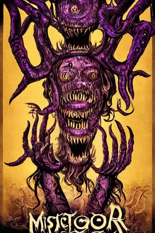 Prompt: drag queen monster in horrific eldritch horror movie poster