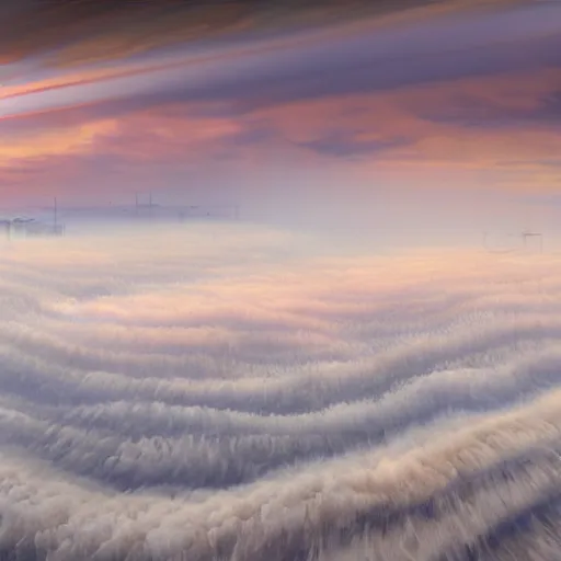 Image similar to hyperrealistic image of laminar helmholtz flow on sunset horizon sky, by thomas eakes & xiang duan & mike judge, perfect symmetry, dim volumetric lighting, photorealistic, 8 k octane beautifully detailed render, post - processing, extremely hyper - detailed, intricate, epic composition, cinematic lighting, masterpiece, trending on artstation, incredibly detailed, stunning,