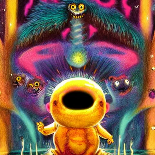 Image similar to the most cute and terrifying creature on the universe, weird surreal horror psy cosmic art, cry engine, bizarre art