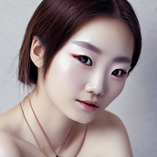 Image similar to photo portrait of beautiful Japanese women with perfect eyes and simetrical face, she have delicate traditional make up, feather in hairs , perfect cinematic light, 8k