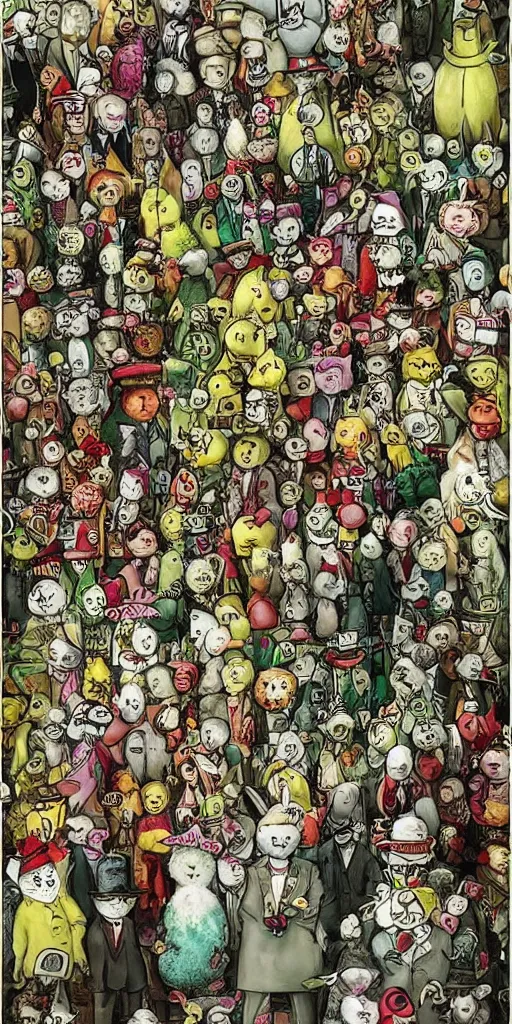 Prompt: a vintage easter parade by alexander jansson and where's waldo