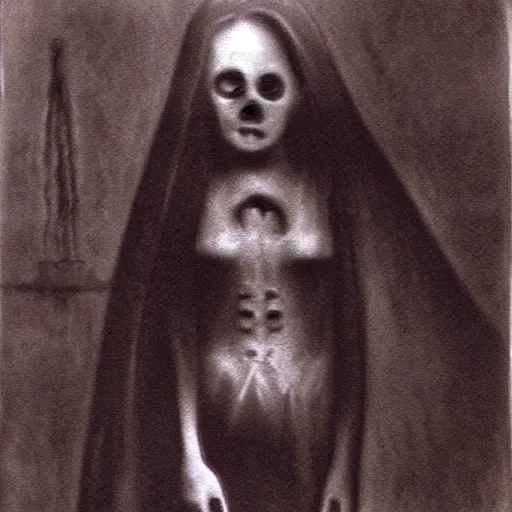 Image similar to creepy scary horror terror dream dark mezzotint girl from ring old photograph cursed