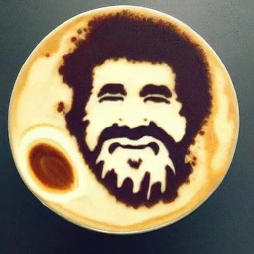 Image similar to latte art of bob ross