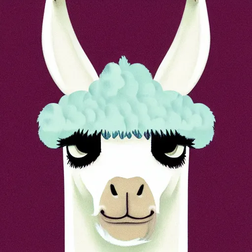 Image similar to cartoon illustration of a llama portrait, white background, anime