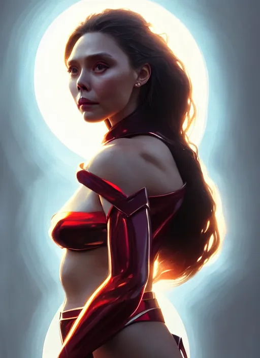 Image similar to portrait of modern darna, elizabeth olsen, intricate, elegant, glowing lights, highly detailed, digital painting, artstation, glamor pose, concept art, smooth, sharp focus, illustration, art by wlop, mars ravelo and greg rutkowski