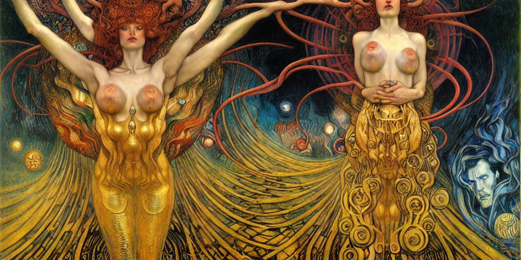 Image similar to Divine Chaos Engine by Karol Bak, Jean Delville, William Blake, Gustav Klimt, and Vincent Van Gogh, symbolist, visionary