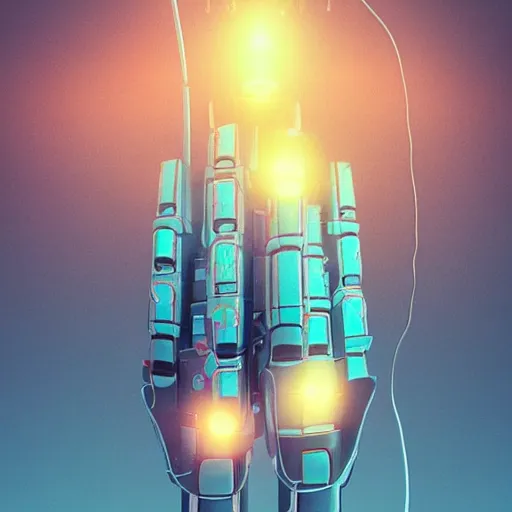 Prompt: giant robot hand with cabels sticking out of it by beeple, future, cinematic, detailed, artstation