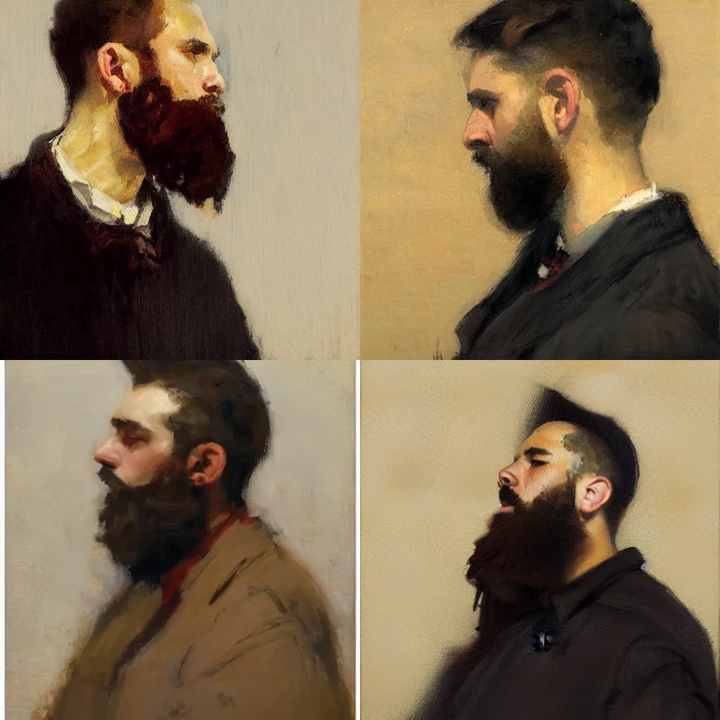 Prompt: youn man, profile, beard, by aaron westerberg