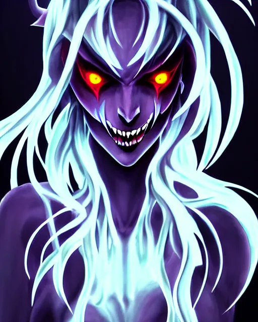 Prompt: shadow fiend!!, fine - face, audrey plaza, realistic shaded perfect face, fine details. anime. realistic shaded lighting poster y