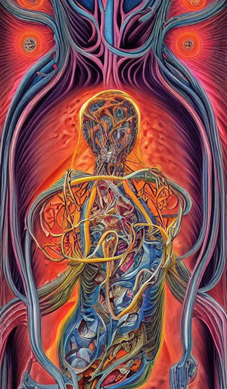 Image similar to a biomorphic painting of the hierophant tarot card! a anatomical medical illustration by nychos and alex grey, cgsociety, neo - figurative, pastel blues and pinks, detailed painting, rococo, oil on canvas, lovecraftian