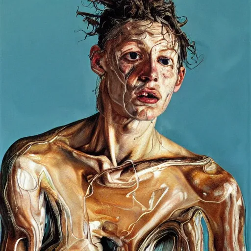 Prompt: high quality high detail painting by lucian freud and jenny saville, hd, god speaking the truth, turquoise