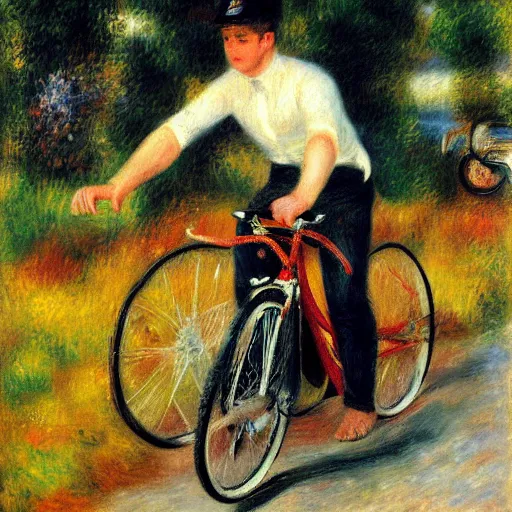 Image similar to jonas vingegaard on his bike art by renoir.