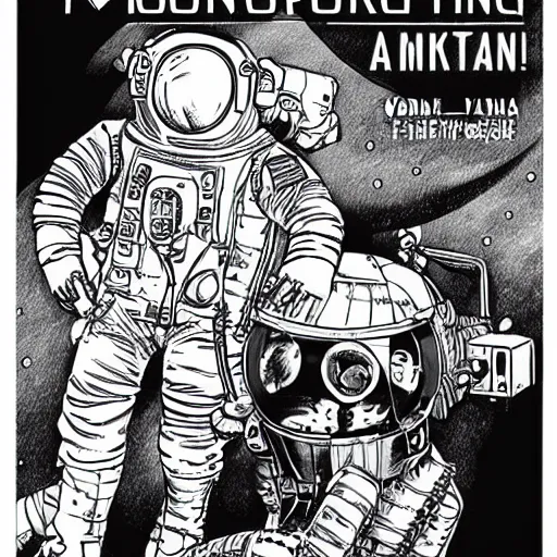 Prompt: Moon landing, Steampunk, by Yusuke Murata