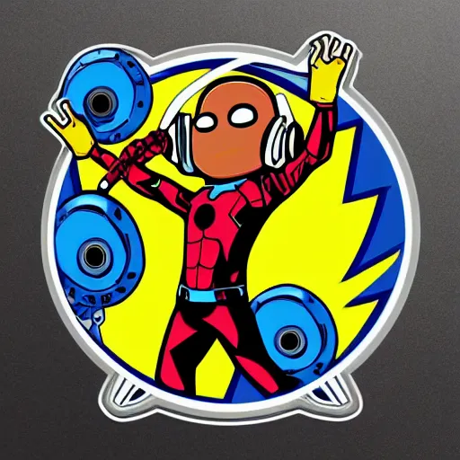 Image similar to svg sticker of a Pop-Wonder Groot-Marvel-Avenger at a rave, spinning records, giant headphones rocking out, wearing headphones, huge speakers, dancing, rave, DJ, spinning records, digital art, amazing composition, rule-of-thirds, award-winning, trending on artstation, featured on deviantart