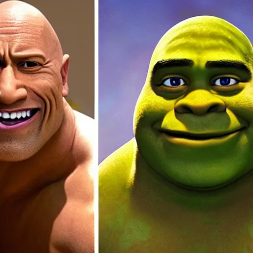 Prompt: dwayne johnson as shrek