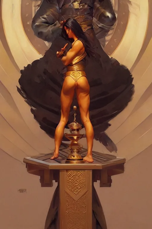 Image similar to male, temple, taoism, painting by greg rutkowski, j. c. leyendecker, artgerm