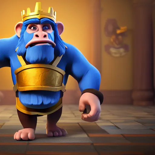 Image similar to royale monkey, clash royale, concept art, octane render, unreal engine 5, highly detailed, high quality, 8 k, soft lighting, realistic face, path traced