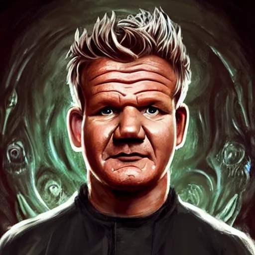 Image similar to gordon ramsay turning into a horrible horrific cthulu lovecraftian monster in the style of greg rutkowski