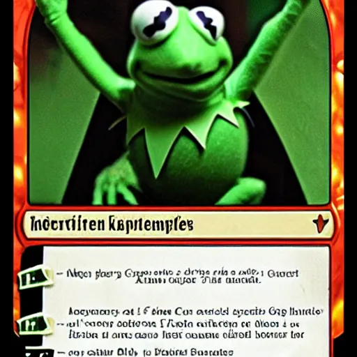 Image similar to a magic the gathering card featuring kermit the frog