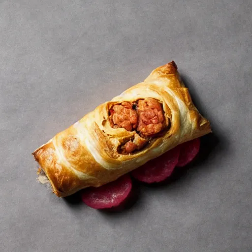 Image similar to ceaseless watcher, turn your gaze upon this wretched greggs sausage roll, horror, disturbing, cosmic, photograph