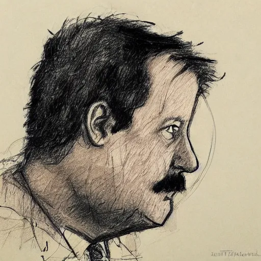 Image similar to a realistic yet scraggly portrait sketch of the side profile of a stern and sophisticated paul blart, trending on artstation, intricate details, in the style of frank auerbach, in the style of sergio aragones, in the style of martin ansin, in the style of david aja, in the style of mattias adolfsson