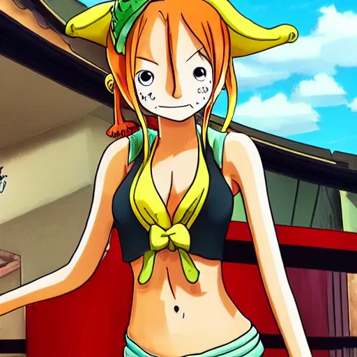 Prompt: Nami from One Piece working at McDonalds, epic detail, anime style, sharp focus, serious,