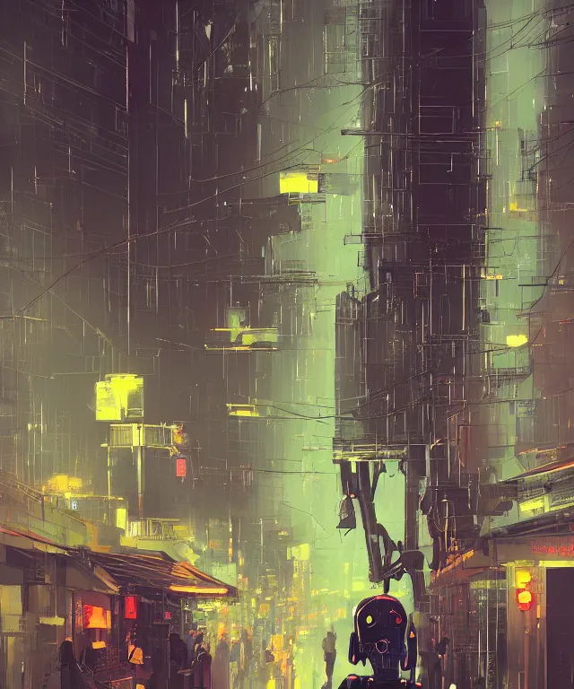 Prompt: morbus gravis in street of paris or neo tokyo , humid ground, , volumetric light, bokeh light from top, science fiction elements like droids or computer screens, brutalist architecture, rainy mood, artstation, art pascal campion