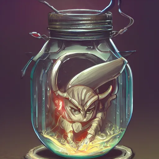 Prompt: a demon sleeps inside a jar of glass, artstation