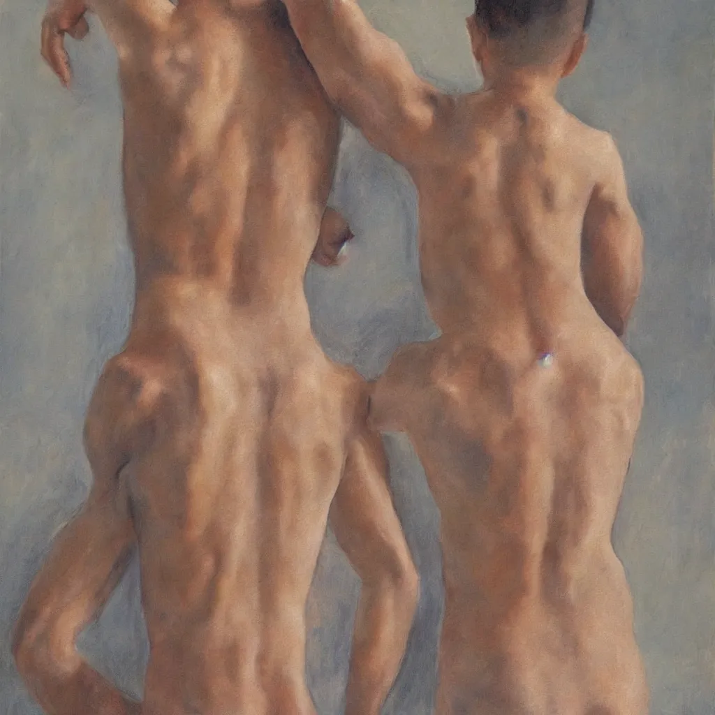 Prompt: painting of a boy back pose