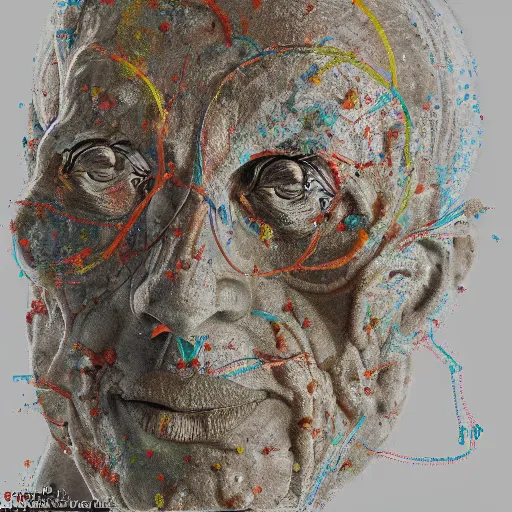 Image similar to a sculpture portrait made of bacteria and dust and molecules and atoms, painting part by wojciech siudmak, part by ilya repin, part by max ernst, part by norman rockwell, artstation