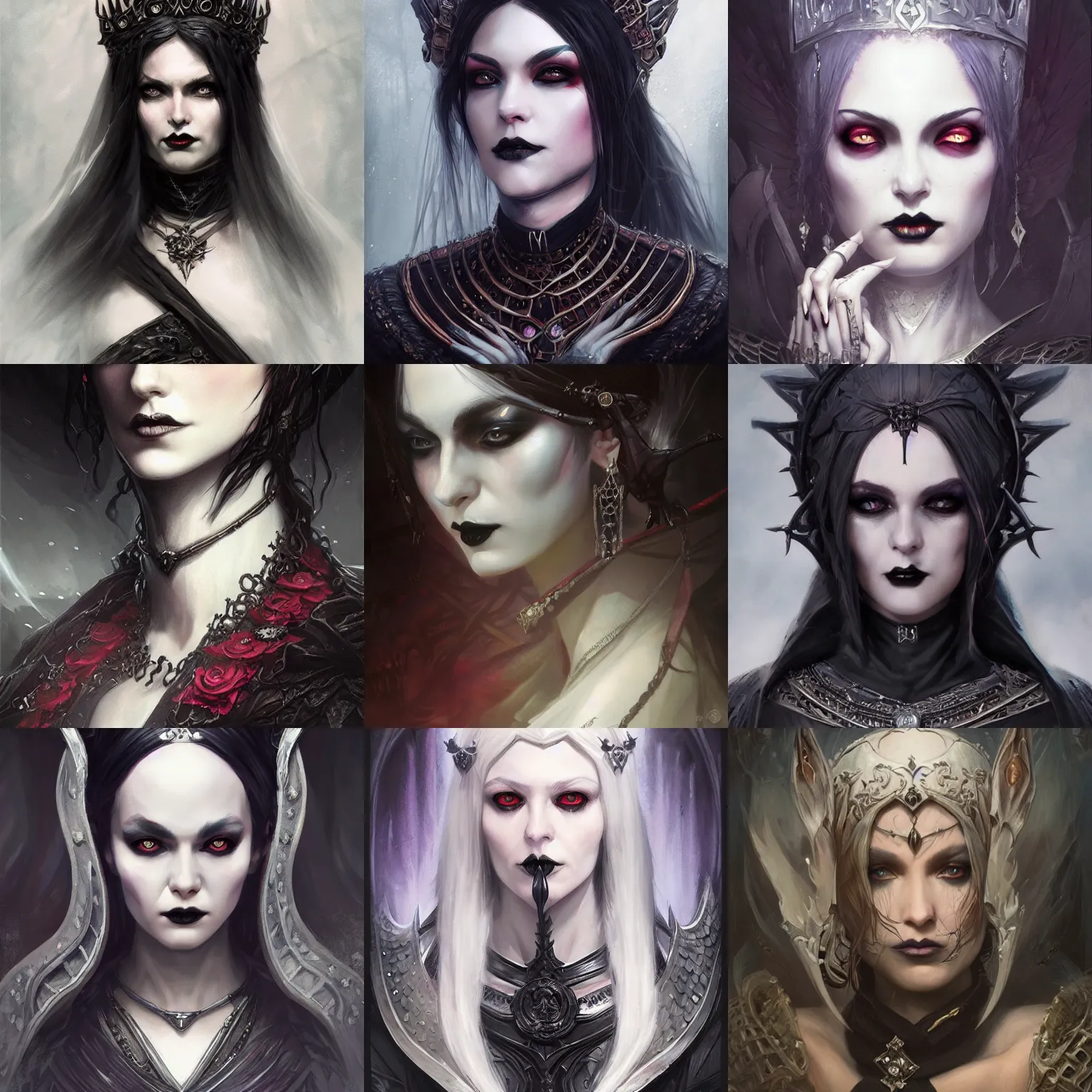 Prompt: gothic empress, D&D, fantasy, portrait, highly detailed, digital painting, trending on artstation, concept art, sharp focus, illustration, art by artgerm and greg rutkowski and magali villeneuve