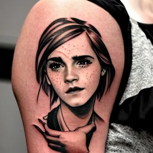 Image similar to girl with tattoo of emma watson on arm back