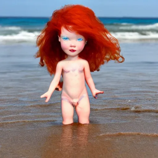 Prompt: drowned redhead princess on beach,