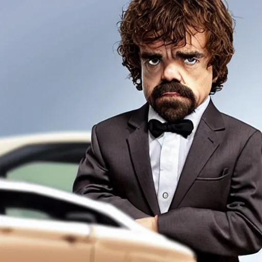 Image similar to peter dinklage as a car salesman