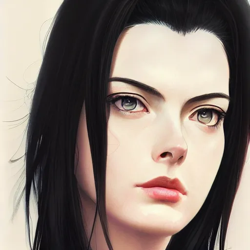 Image similar to ann hathaway portrait as manga girl, realistic shaded perfect face, fine details. anime. realistic shaded lighting poster by ilya kuvshinov katsuhiro otomo ghost - in - the - shell, magali villeneuve, artgerm, jeremy lipkin and michael garmash and rob rey