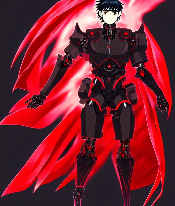 Prompt: a detailed manga illustration character full body portrait of a dark haired cyborg anime man who has a red mechanical eye and is wearing a cape, trending on artstation, digital art, 4 k resolution, detailed, high quality, sharp focus, hq artwork, insane detail, concept art, character concept, character illustration, full body illustration, cinematic, dramatic lighting