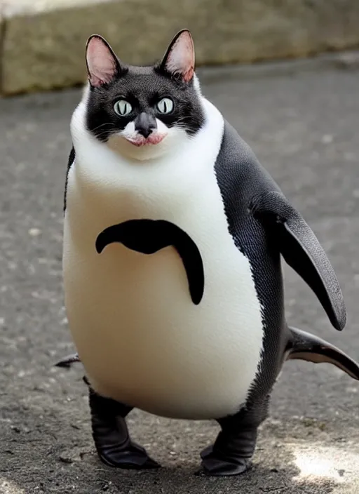 Prompt: a cute animal that's a penguin cat hybrid