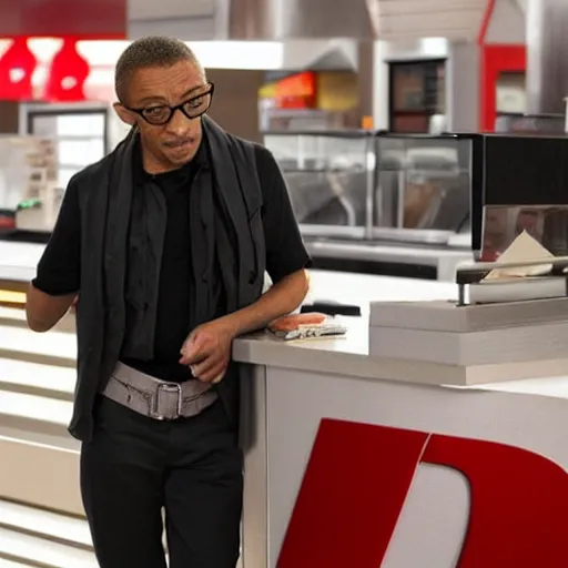 Prompt: giancarlo esposito working at kfc