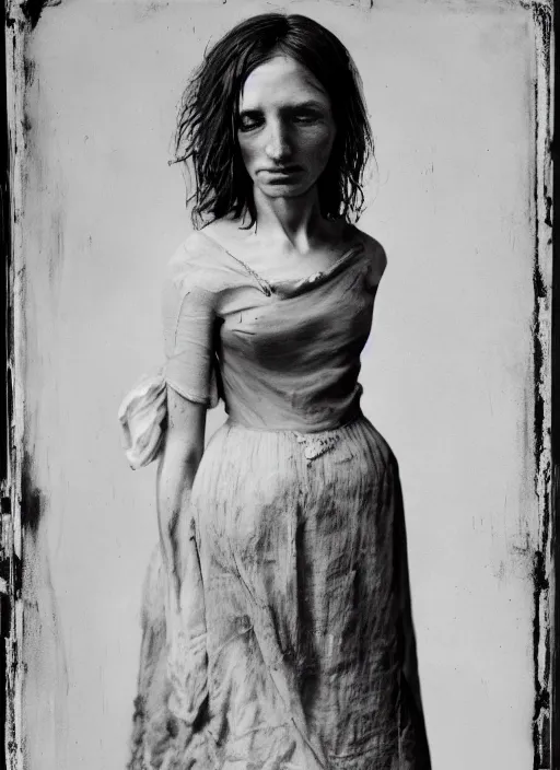 Image similar to portrait of a young blind women, hyperrealism, photo realistic, detailed, award winning photograph, cinematic lighting, ambrotype wet plate collodion by richard avedon and shane balkowitsch