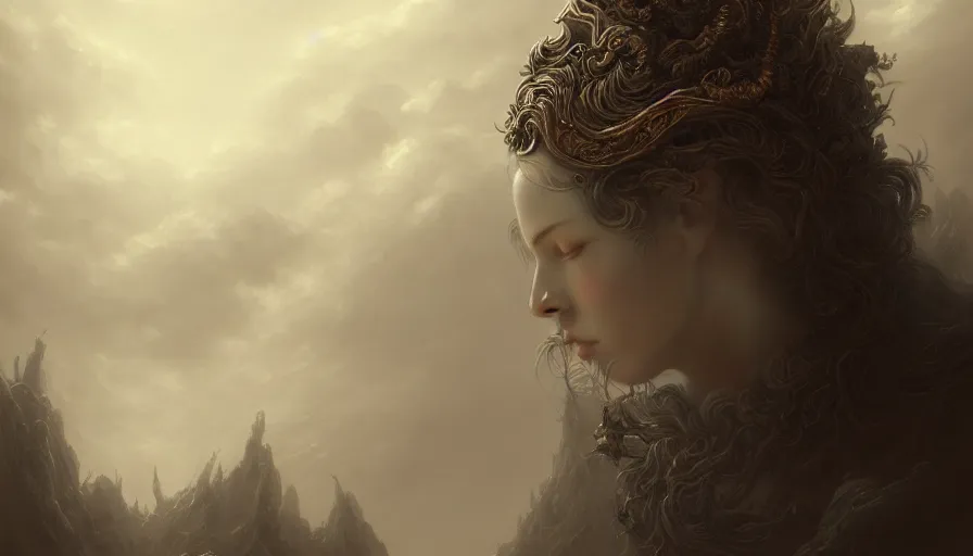 Image similar to face in the clouds, fantasy, dramatic, intricate, elegant, highly detailed, digital painting, artstation, concept art, smooth, sharp focus, illustration, art by gustave dore, octane render